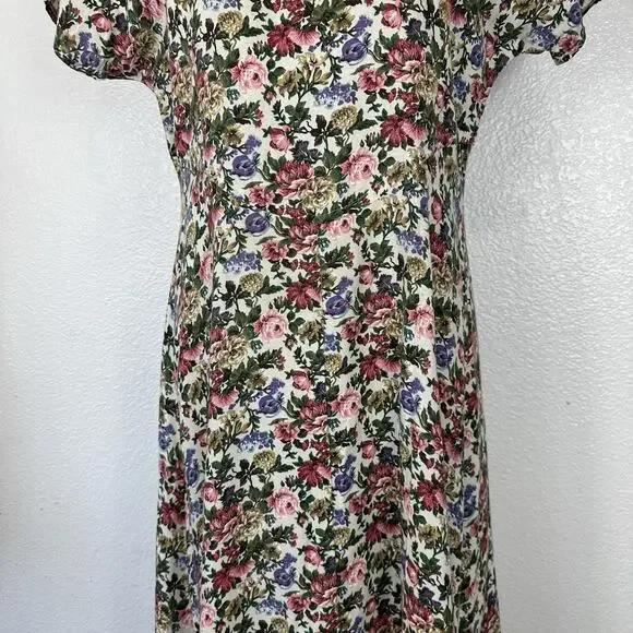 Vintage 90s Y2K All That Jazz Dress Midi Size 9/10 Floral Cottagecore Peasant - Picture 5 of 13